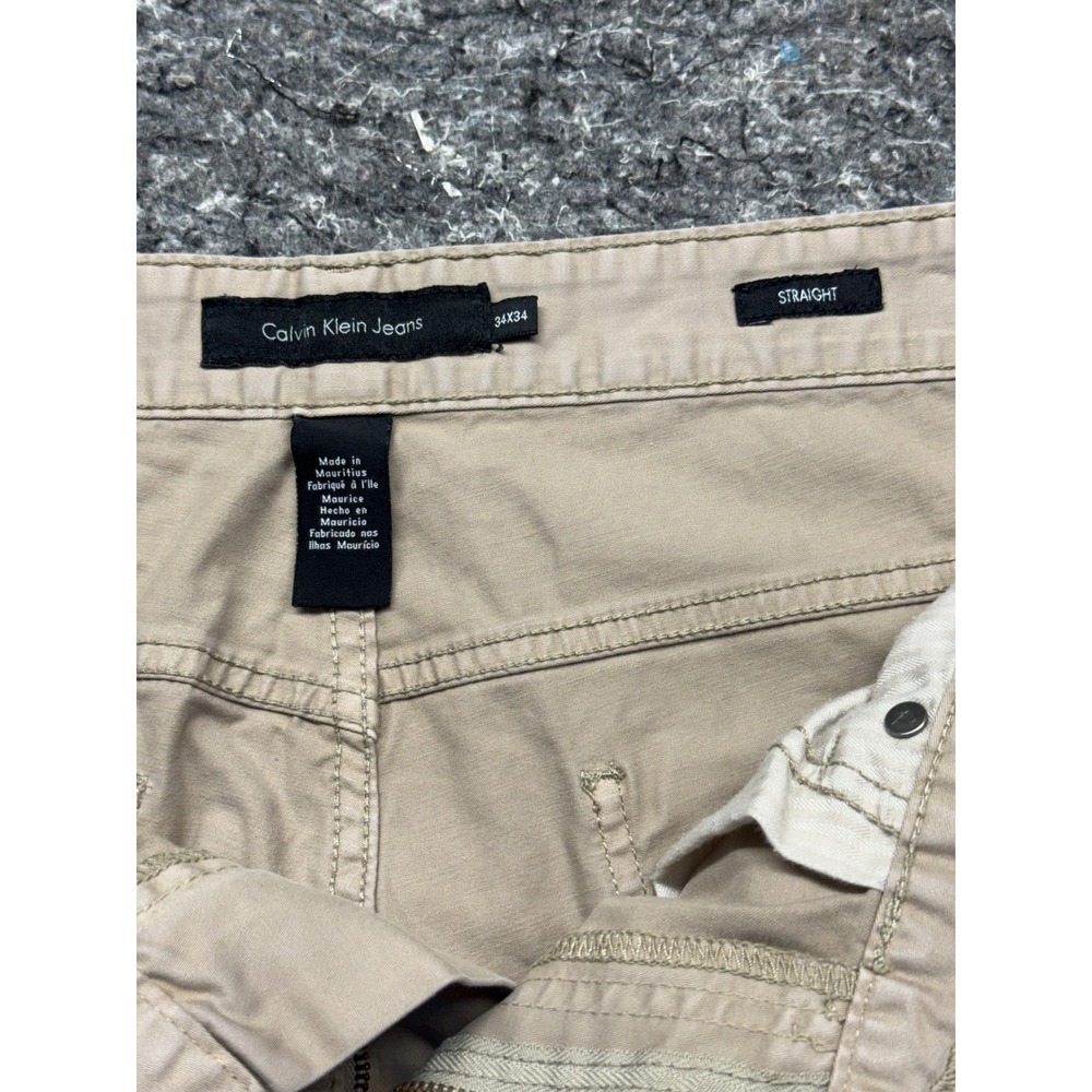 Calvin Klein Jeans Mens 34x34 Straight Leg Khaki Tan Cotton Stretch Pants - Picture 8 of 13